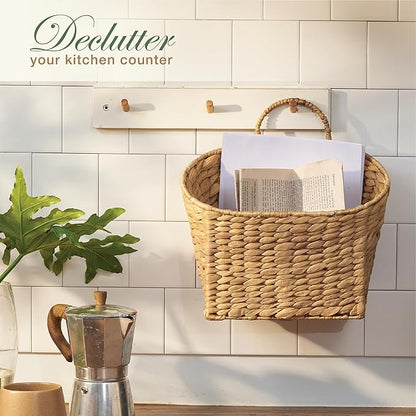 84ECO Set of 2 Wicker Hanging Baskets for Organizing, Front Door, Mail, Flowers - Woven Wall Baskets for Storage