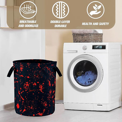 Blood Splattered Laundry Basket Blood Pattern Foldable Oxford Cloth Funny Tote Bag Laundry Hamper Clothes Storage Bucket Organizer For Bathroom/Laundry Storage/Bedroom 18.9x16.5 Inch