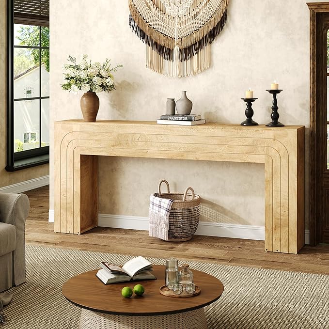 70.9-Inch Long Console Table, Farmhouse Entryway Table with Handcrafted Line Detailing, Wood Narrow Sofa Table for Living Room, Hallway, Foyer, and Behind Couch