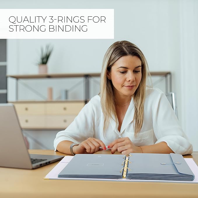 Important Document Organizer Set with Folders - Complete Linen Ring Binder Set Safely Stores All Documents & Files in One Place - Easy to Use Expanding Storage Incl. Envelopes, Pockets & Labels