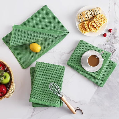 Homaxy 100% Cotton Oversized Waffle Weave Kitchen Dish Towels, Ultra Soft Absorbent Quick Drying Cleaning Towel, 20x28 Inches, 8-Pack, Grass Green