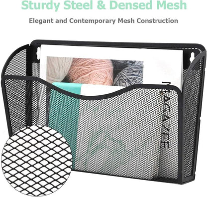 EASEPRES 3 Single Pocket Mesh Hanging File Organizer, Vertical Wall Mounted Magazine File Holder, Mount Basket Mail Paper Document Folder Organizing for Office, Home and School, Black