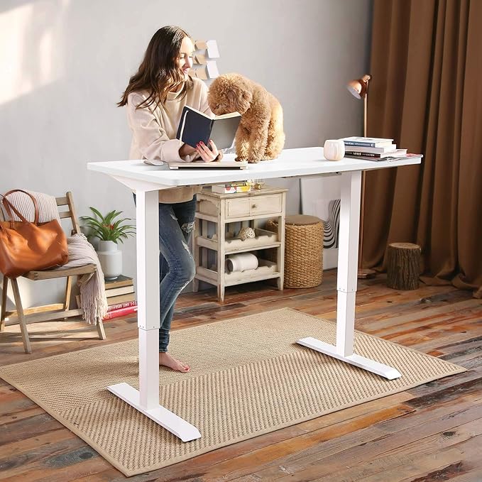 FLEXISPOT EN1 One-Piece Standing Desk with 1-Inch Thick Desktop, 48"x30" Electric Height Adjustable Desk for Home Office & Multi-Device Workstations, White(White Frame)