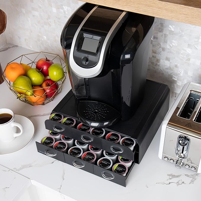 Mind Reader Single Serve Coffee Pod Organizer with 2 Drawers, 72 Pod Capacity, Countertop, 14"L x 12.25"W x 4.75"H, Black (Pack of 4)