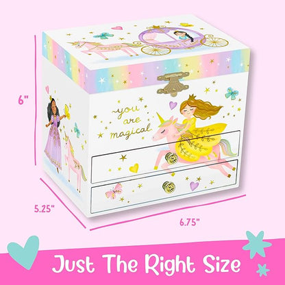 Musical Princess Jewelry Box for Girls - Kids Music Box with Spinning Princess, Princess Birthday Gifts for Little Girls, Jewelry Boxes, 6.8 x 5.3 x 6 in - Ages 3-10