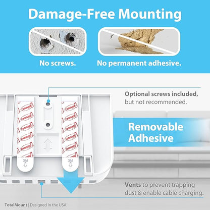 TotalMount Hole-Free Remote Holder – Eliminates Need to Drill Holes in Your Wall (Premium White Holder for 2 or 3 Remotes)