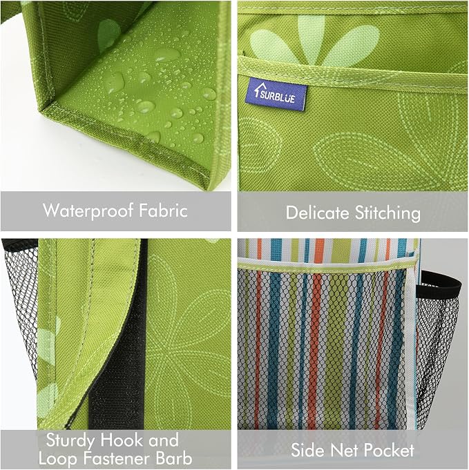 Surblue Caddy Hanging Organizer Bedside Storage Bag for Bunk and Hospital Beds, Flower, L