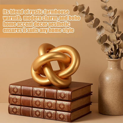 Yalikop 3 Link Wood Knot Decor Rustic Home Décor Accents Hand Carved Coffee Table Decoration, Boho Chain Link Decoration, Modern Shelf, Rustic Objects for Home Living Room Bedroom(Gold)