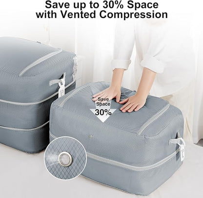 Comforter Storage Bag - 110L Large Capacity Blanket Storage Bags 2-Layer Ultra Space Saving Self Compression Organizer, Washable Compression Bags for Storage Comforter Blanket, 6-Pack, Grey