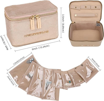 Angelina's Palace Snakeskin Pattern Jewelry Organizer Case Bridesmaid Gifts Travel Bag Vegan Leather Box for Necklace Earring Bracelet Ring(Champagne)