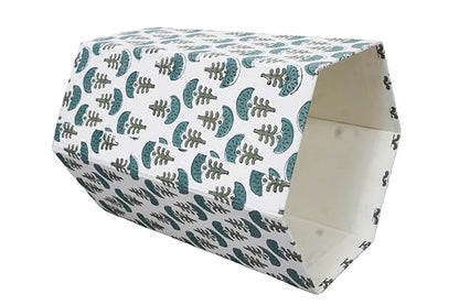 Generic 3.3 Gallon Cotton Hand Block Printed Paper Waste Basket |Small Decorative Trash Can for Housewarming Gifts in Living Room, Bedroom, Bathroom | Eco-Friendly, Plastic-Free (1, GREEN WHITE)