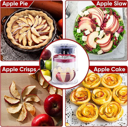 OOKUU 5.12-Inch Professional Apple Slicer, 8-Slice Heavy Duty Stainless Steel Apple Cutter with Clear Bowl, Extra Large Corer for Apples, Safe Full-Cut Design