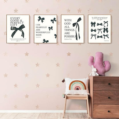 LARTSFRO Coquette Black Bow Christian Gifts Wall Art Decor Posters for Women, Black Bow Bible Room Bedroom Bathroom Dorm Wall Art Decor Aesthetic for Teen Girls Gifts, Inspirational Bible Verses Bow Wall Decor, 10x8 Inch Set of 4 Pcs Bow Pictures (UNFR...