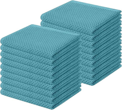 Homaxy 100% Cotton Waffle Weave Kitchen Dish Cloths, Ultra Soft Absorbent Quick Drying Dish Towels, 12 x 12 Inches, 18-Pack, Lake Blue