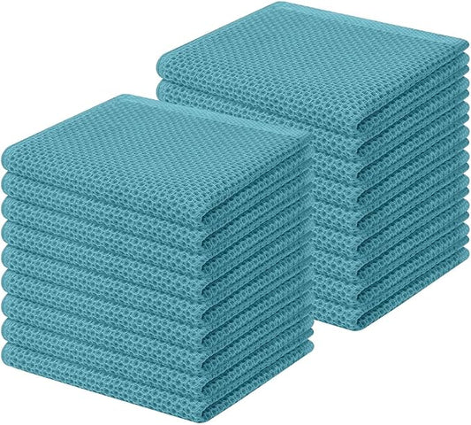 Homaxy 100% Cotton Waffle Weave Kitchen Dish Cloths, Ultra Soft Absorbent Quick Drying Dish Towels, 12 x 12 Inches, 18-Pack, Lake Blue