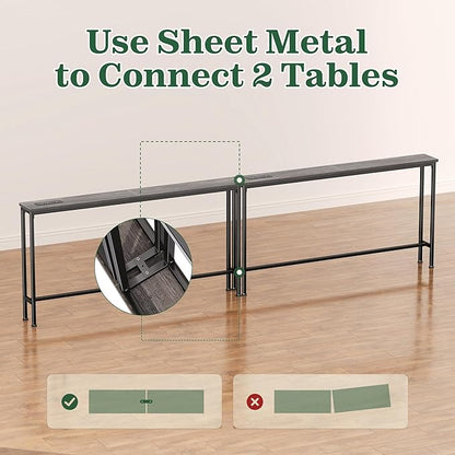 SUPERJARE 102.4 Inch Sofa Table with Power Outlets and USB-C Ports, 5.9 Inch Narrow Console Tables, Entryway Hallway Couch Tables with Storage, Behind Sofa, Small Spaces, Living Room, Charcoal Gray