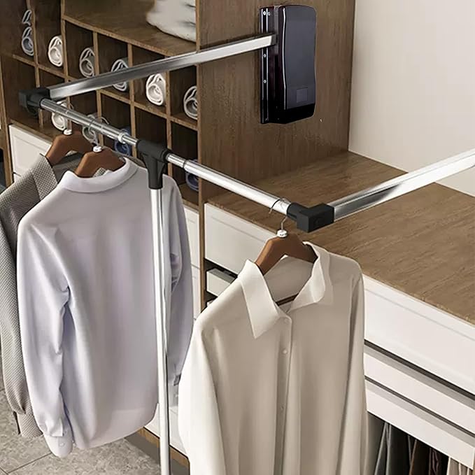 Pull Down Closet Rod 21"-26", Adjustable Side Mounted Closet for Kitchen Bedroom High Cabinets, Chrome, Two-Way Buffering Side, Heavy Duty Load Capacity