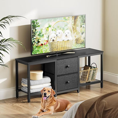 YATINEY TV Stand for TVs up to 55", Entertainment Center with 2 Fabric Drawer, Media Console with Shelves, Television Stands for Living Room, Bedroom, Black DS02BB
