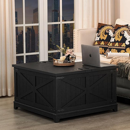 Farmhouse Coffee Table Set of 3, Furniture Set with Charging Station, Coffee Table with Hidden Storage Organizer and Nightsand 3-piece set, Country Center Table Set for Living Room,Office, Home