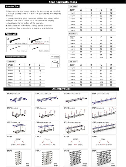 SMILHELTD Large Shoe Rack 4 Row 8 Tier for Entryway Holds 64 Pairs, Metal & Plastic Sneaker Shelves, DIY Assembly, Space Saving Storage Organizer for Garage Closet, 66.1" W x 49.2" H