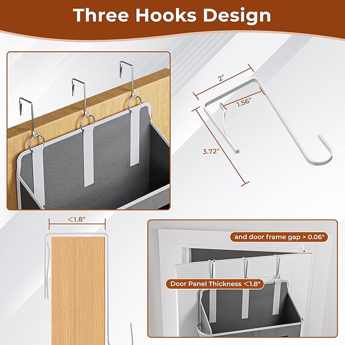 3 Packs 5-Tier Over the Door Storage Organizer with 10 Side Mesh Pockets, 48 lbs Load Capacity, 3 Hooks Design, Hanging Organizer with Clear Windows for Bathroom, Bedroom, Nursery, Kitchen-Grey