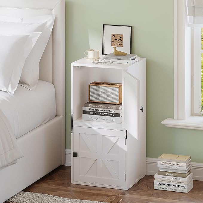 4-Tier Stackable Cube Storage Organizer, DIY Cube Storage Bookcase with Doors & Anti-Tip Design, Book Shelf for Bedroom, Office, Dorm,30" W x 11.81" D x 30" H, White