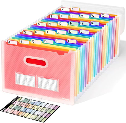 Sooez 26-Pocket Accordion File Organizer, Upgraded Expanding File Folder with Unobstructed A-Z Tabs, Premium Bill Tax Receipt Document Organizer Storage for Letter/A4 Size Paper, School Office & Home