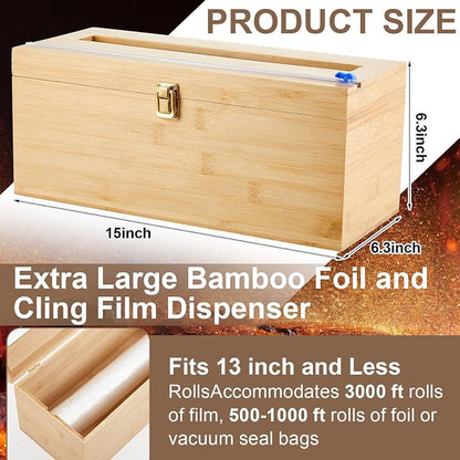 Colingmill 2 Pack 12" x 3000ft Large Plastic Wrap Dispenser with Cutter Roller Commercial Bamboo Holder for 3000ft Film 1000ft Aluminum Foil Non Slip Pad Fit Big Saran Wrap Restaurant Kitchen