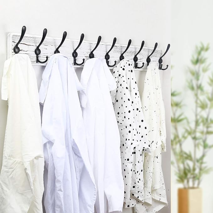 WEBI Coat Rack Wall Mount,38 9/16" Long,10 Hooks,Large Coat Hooks Wall Mounted,Coat Hanger Wall,Farmhouse Wood Hook Rack Rail,Triple Hooks for Hanging Coats,Clothes,Jacket,Black/White