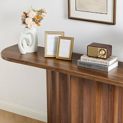 Fluted Console Table, 59'' Narrow Wooden Sofa Tables Behind Couch, Modern Entryway Table with Storage Curved Accent Table for Hallway, Living Room, Entrance, Foyer (Walnut)
