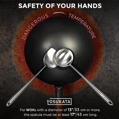 YOSUKATA 17’’ Wok Spatula and Ladle - Set of 2 Heat-Resistant Wok Tools - Universal Wok Ladle and Spatula - High-Grade 304 Stainless Steel Cooking Utensils and Wok Accessories - Solid Wok Utensils