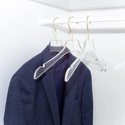 HomeCube USA Clear Acrylic Clothes Hanger with Gold Hooks – Heavy Duty Lucite Closet Organizer, Elegant & Sturdy for Shirts, Dresses, Coats, Suits & Boutique Use (10, Large 17")