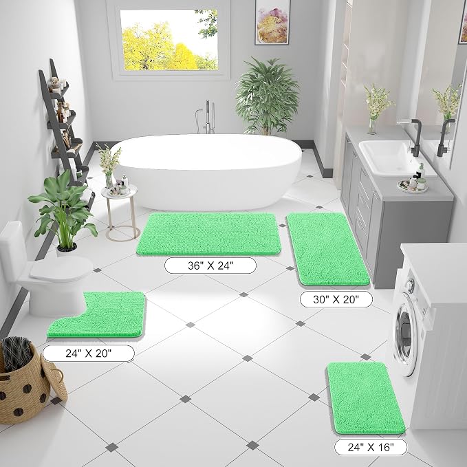 OLANLY Small Bathroom Rugs 24x16, Extra Soft Absorbent Chenille Bath Rugs, Rubber Backing Quick Dry, Machine Washable Bath Mats for Bathroom Floor, Tub and Shower, Home Decor Accessories, Mint Green