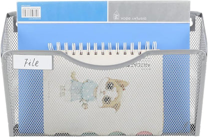 EasyPAG 3 Pack Wall File Organizer with Label Panel, Metal Mesh Hanging File Folder Holder for Letter/A4 Size Folders, Vertical Wall Mount Mail Sorter for Office Paperwork, Classroom, Silver