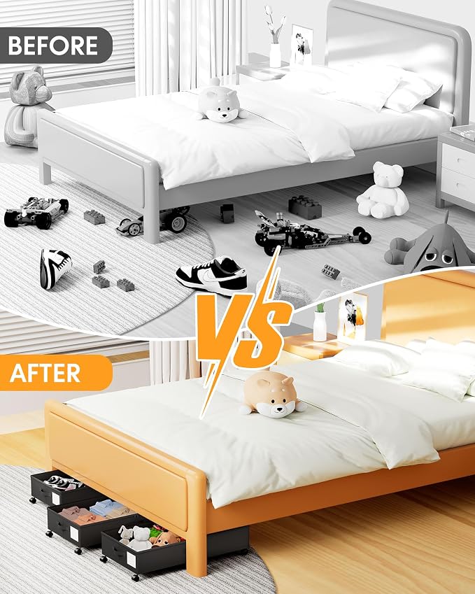 Under Bed Storage with Wheels,1Pack Underbed Shoe Storage Organizer,7.5-10.6 inchTall Adjustable Storage for Underbed with Lids,65L Extra large capacity for Clothes, Blankets,Shoes
