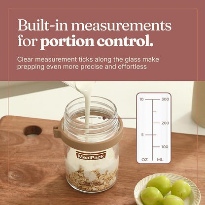 Overnight Oats Containers with Lids and Spoons (4 Pack) – 12oz Glass Jars for Yogurt Meal Prep, Chia Pudding & Snacks – Leakproof Airtight Mason Jar Set – Portable Food Storage with Cleaning Brush