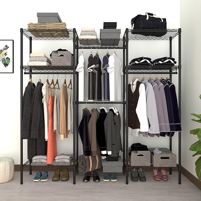 Heavy Duty Clothes Rack,Freestanding Clothing Shelf,Metal Garment Rack,Adjustable Custom Closet Shelf, 75" L x 13.8" W x 75.2" H, Max Load 800LBS, Large(Black)