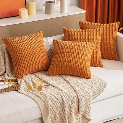 MIULEE Pack of 2 Burnt Orange Corduroy Decorative Lumbar Pillow Covers 20x12 Inch Soft Boho Striped Throw Pillow Covers Modern Farmhouse Home Decor for Summer Sofa Living Room Couch Bed