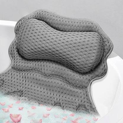 SetSail Bath Pillow, Relaxing Bath Pillows for Tub Neck and Back Support Soft 4D Breathable Air Mesh Ergonomic Bathtub Pillow with 6 Strong Suction Cups and Hook Luxury Bathroom Accessories,Grey