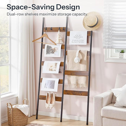 HOOBRO Blanket Ladder, Towel Rack with Hooks, Wall-Leaning Blanket Rack, Decorative Display Ladder Shelf, BF52CJ01-BF17CJ01