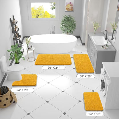 OLANLY Bathroom Runner Rugs 44x24, Soft Absorbent Chenille Bath Rugs, Rubber Backing Quick Dry, Machine Washable Long Bath Mats for Bathroom, Tub and Shower, Home Decor Accessories, Golden Yellow