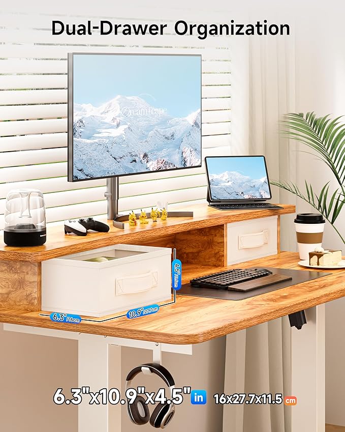 BIZUM Standing Desk with 2 Drawers Computer Desk-Stand up Desk Home Office Gaming Memory Desks C-Clamp Mount Compatible, 48x24 Inch Light Rustic Brown