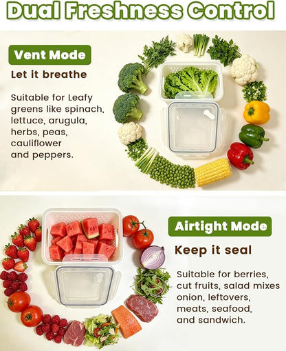 TBMax 8 Pieces Airtight Fruit Storage Containers for Fridge with Air Circulation Vent, 4 Pack Produce Saver with Colander for Berry Lettuce Salad Vegetable Storage, Refrigerator Organizers -Purple