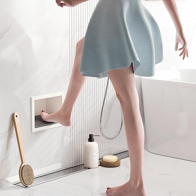 Qeke Shower Foot Rest for Shaving Legs, 304 Stainless Steel Footrest Niche with Shaving Holder, Recessed Shower Niche for Shaving Legs, Matte White