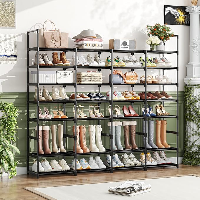 Simple Trending 8-Tier Shoe Rack Large Capacity 64 Pairs Tall Shoe Shelf, Sturdy Metal Shoe Organizer for Entryway, Closet, Bedroom, Black