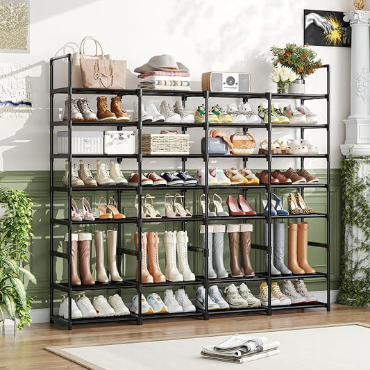 Simple Trending 8-Tier Shoe Rack Large Capacity 64 Pairs Tall Shoe Shelf, Sturdy Metal Shoe Organizer for Entryway, Closet, Bedroom, Black