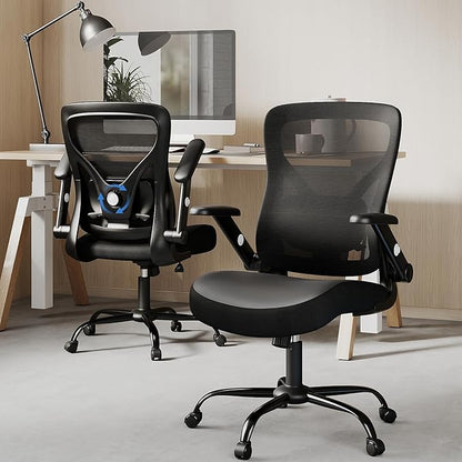 ralex-chair Office Chair Ergonomic with Adjustable Lumbar Support,Desk Chair with Mesh Back& PU Leather Seat,Computer Chair with 3D Flip-up Armrest, Comfortable for Office, Gaming,Home