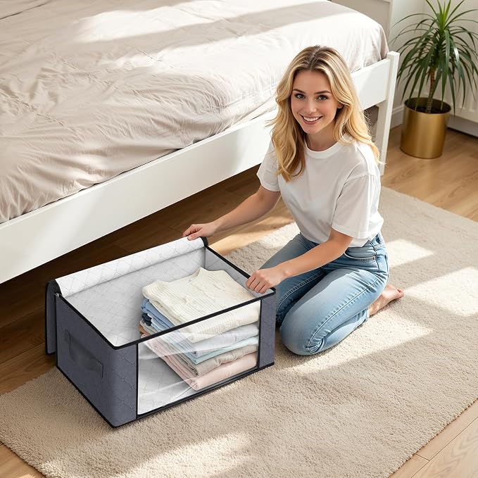 Fab totes 35L Closet Organizers and Storage, Foldable Under Bed Storage Containers, Storage bags for Organizing Bedroom, Closet, Clothing,Organization with Handle (8 Pack,Grey)