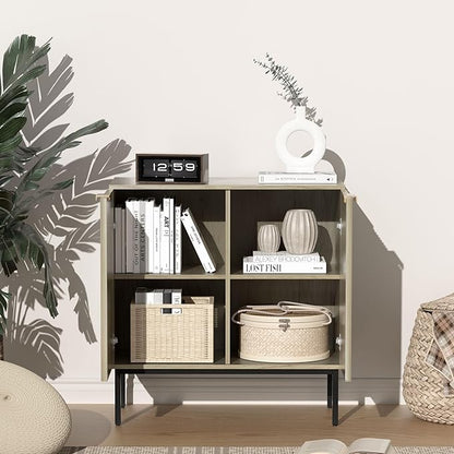 Fluted Sideboard, Buffet Cabinet with Storage, Wooden with Doors and Shelves, Accent Cabinet for Living Dining Room, Entryway