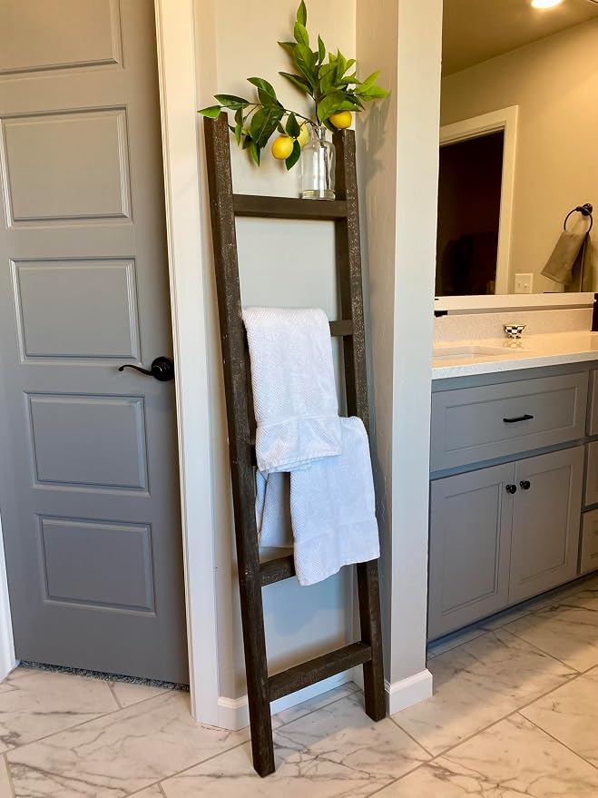 BARNWOODUSA Rustic Farmhouse Decorative Ladder - Our 47 inch Ladder can be Mounted Horizontally or Vertically and is Crafted from Reused Wood No Assembly Required Brown